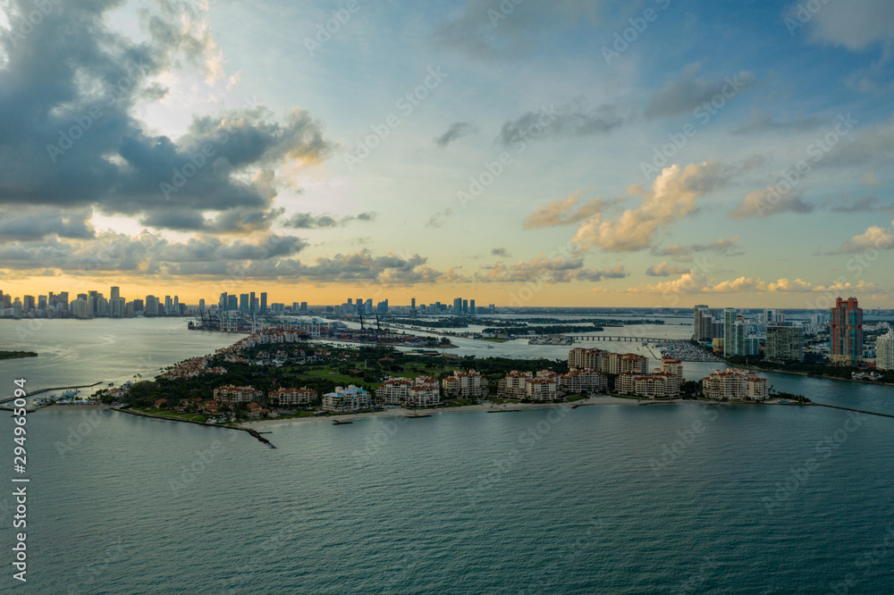 Sunset over Miami Beach Fisher Island