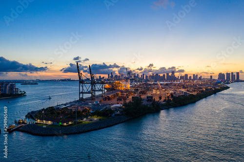 Aerial twilight photo Port of Miami Dodge Island