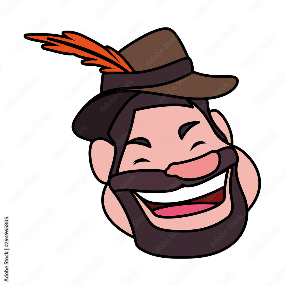 head of man smiling with hat on white background