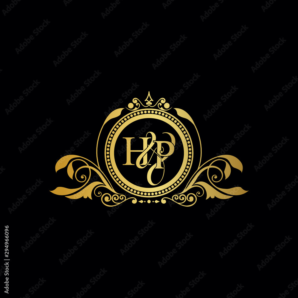 Initial letter HP logo luxury vector mark, gold color elegant classical symmetric curves decor. Initial letter HP logo luxury vector mark, gold color elegant classical symmetric curves decor.