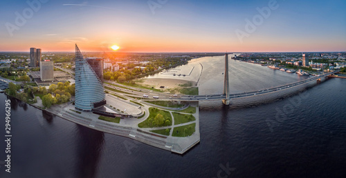 Aerial panoramic view of city Riga, Latvia.