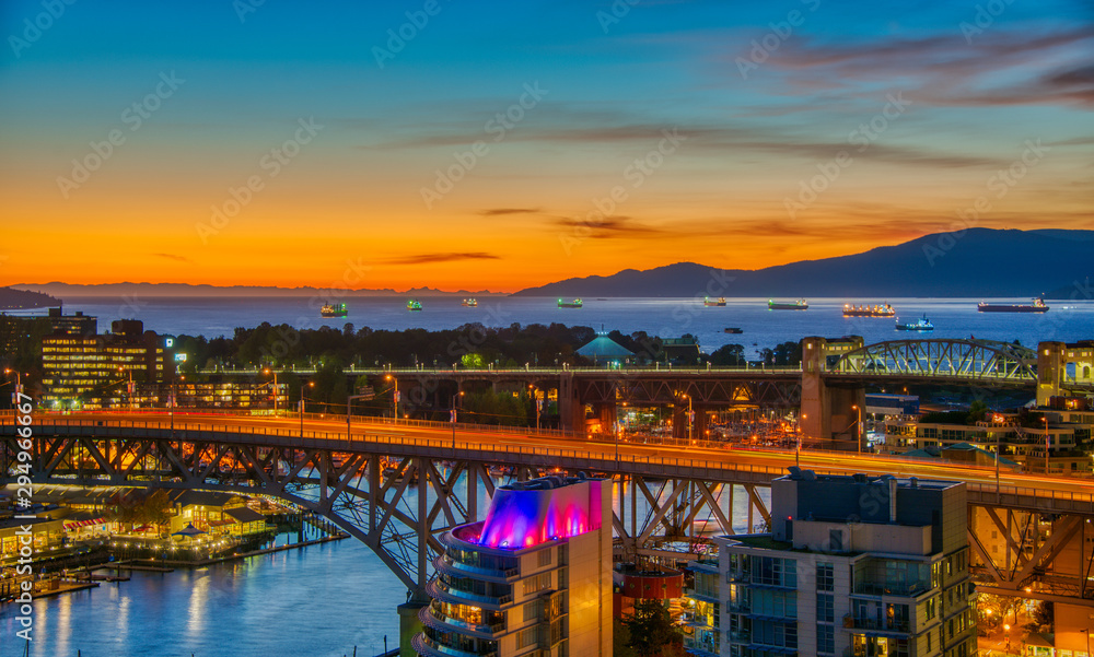 A colourful sunset overlooking the ocean in Vancouver, Canada