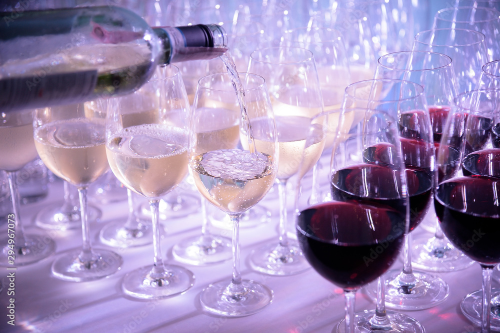 white and red wine glasses for party in club white and red wine glasses for party in club