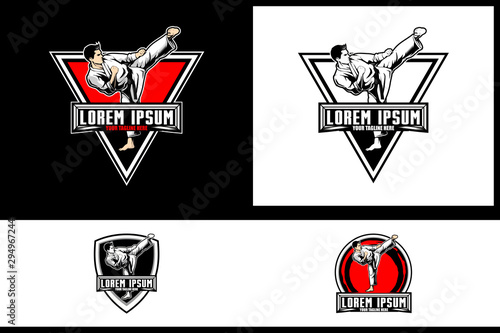 Kickboxing or Karate athlete Martial Arts or Self Defense vector badge logo template
