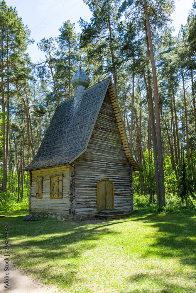 Fototapeta premium Vintage countryside log house with the yard on a sunny summer day.