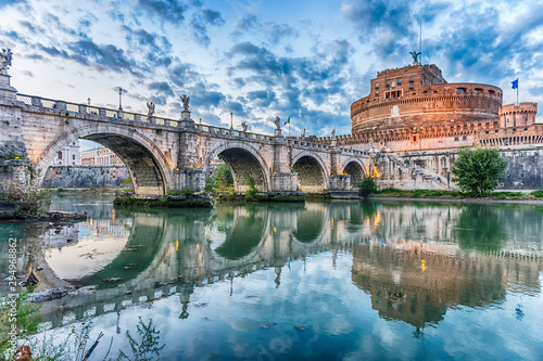 View of Castel Sant'Angelo fortress and bridge, Rome, Italy photo