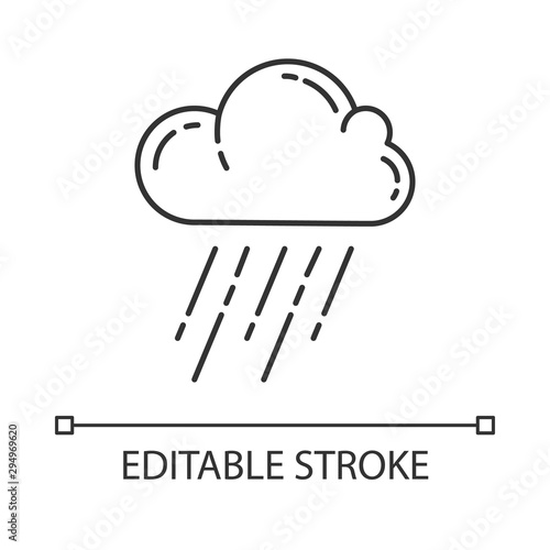 Downpour linear icon. Rainstorm. Cloud, heavy rainfall. Pouring rain. Weather event. Monsoon. Rainy season. Thin line illustration. Contour symbol. Vector isolated outline drawing. Editable stroke