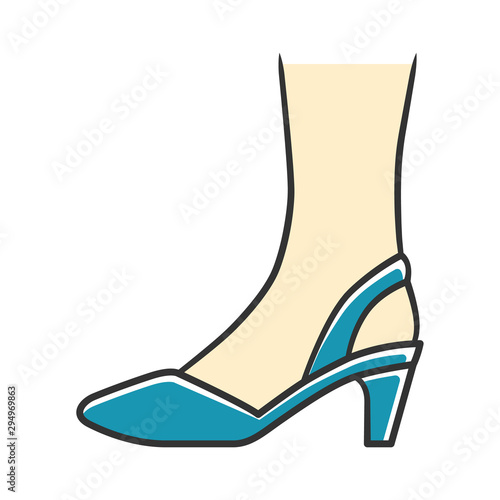 Slingback high heels blue color icon. Woman stylish and classic footwear design. Female formal d orsay shoes side view. Fashionable chic clothing accessory. Isolated vector illustration