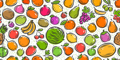 Fototapeta Naklejka Na Ścianę i Meble -  Fruit seamless background. Farmers market, agriculture, farming vector illustration