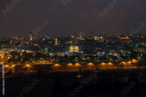 Night Jerusalem. View of Jerusalem Old City from the Mount of Olives.
