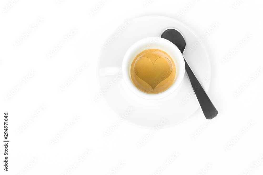 White cup of hot original italian cappuccino, fresh and aromatic coffee and hearth shape in the center of cup. Isolated on white background. White cup of hot original italian cappuccino, fresh and aromatic coffee and hearth shape in the center of cup. Isolated on white background.