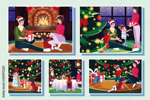 bundle christmas cards with family in christmas evening