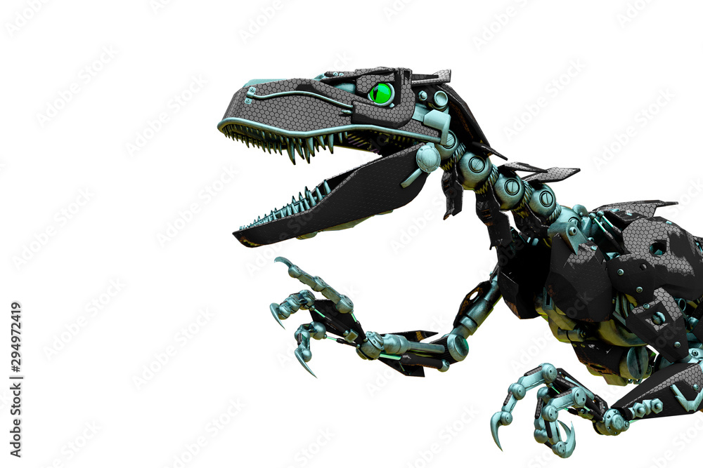 Obraz premium velociraptor robot doing a fast run close up