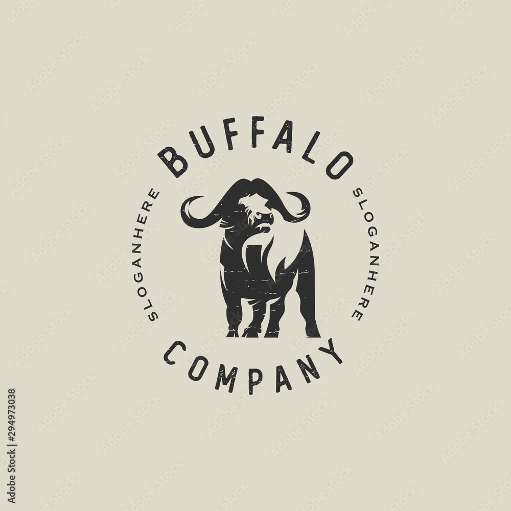 Naklejka premium Silhouette buffalo logo emblem retro vintage vector