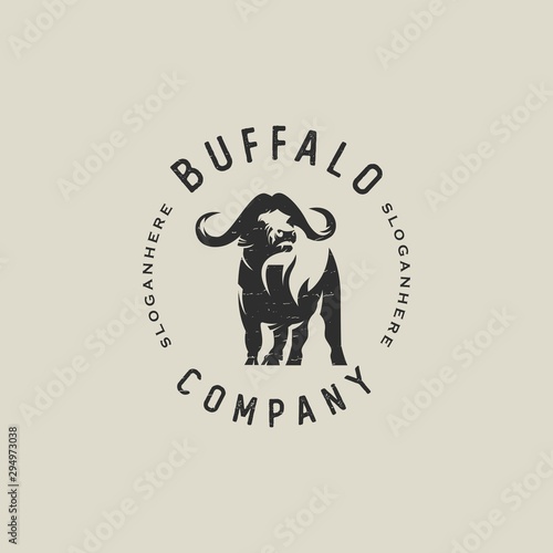Silhouette buffalo logo emblem retro vintage vector photo