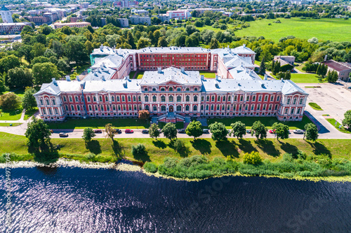 Panoramic view over city Jelgava, Lielupe river and ''Latvia University of Agriculture'' during sunny summer day. photo