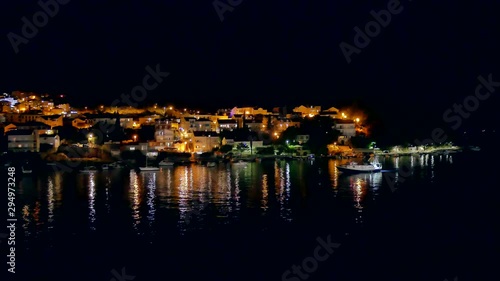 night shot of Croatia, Dubronvik old town from top of a cruise ship photo