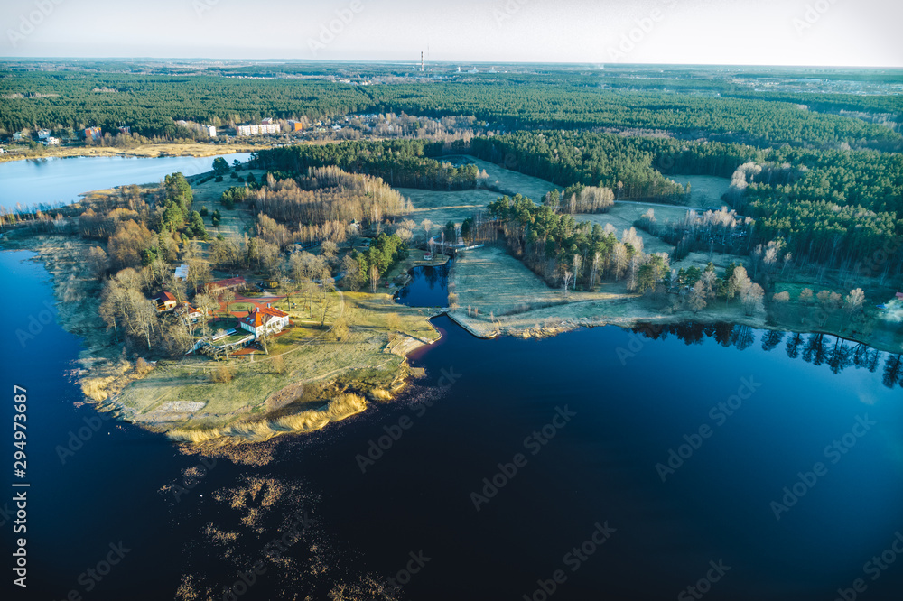 aerial view of island in the lake