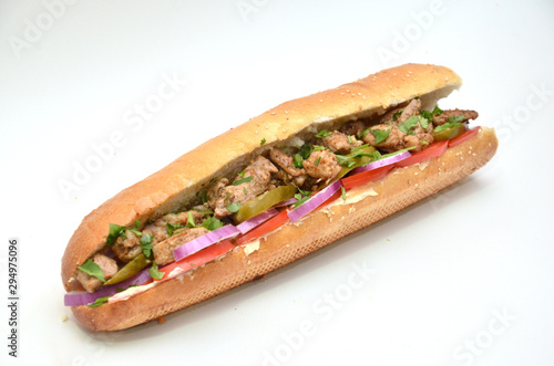 sandwich with chicken slices baguette