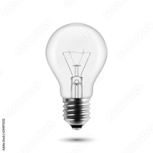 Vector 3d Realistic Off Light Bulb Icon Closeup Isolated on White Background. Design Template, Clipart. Glowing Incandescent Filament Lamps. Creativity Idea, Business Innovation Concept