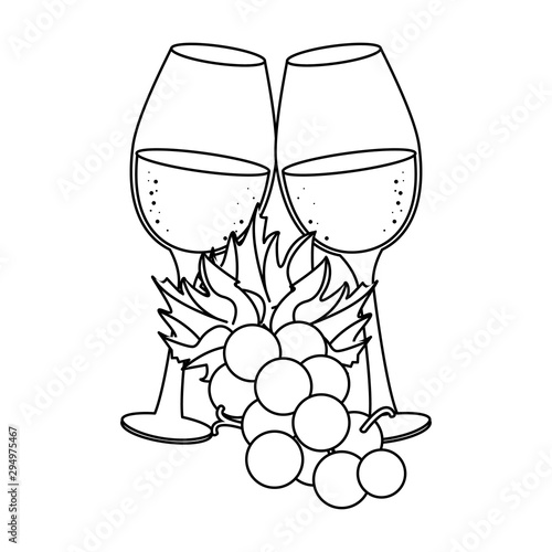 wineglass and bunch of grapes icon image, flat design
