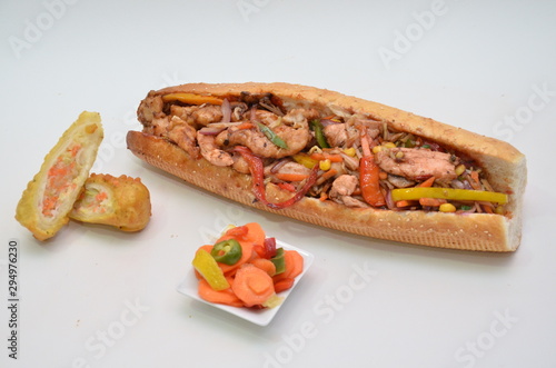 baguette sandwich with chicken meat