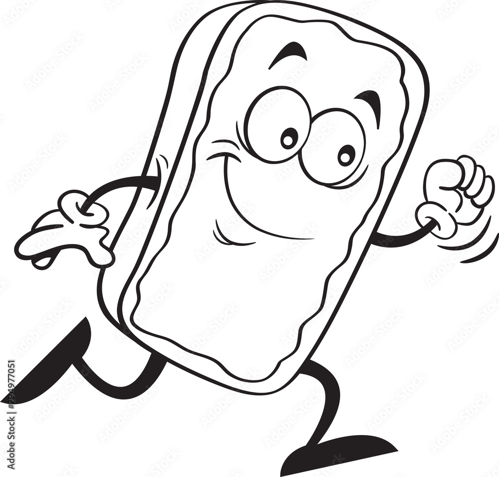 Obraz premium Black and white illustration of a happy chocolate eclair running.