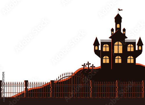 halloween dark castle in cemetery scene icon