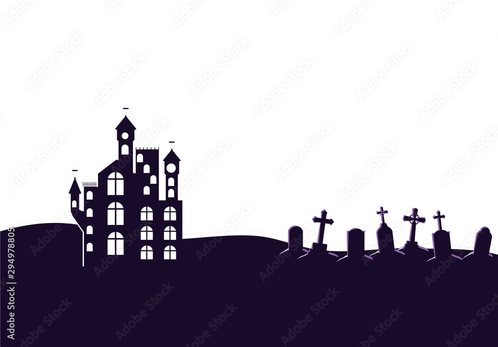 halloween dark castle in cemetery scene icon
