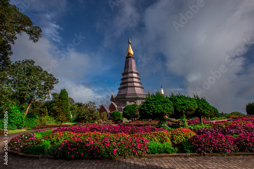 Background view of close-up tourist attractions  Landmark in Chiang Mai  near Doi Inthanon  Pra Mahatat Noppamethanedon and Pra Mahatat Nopphonphusiri   Thailand.
