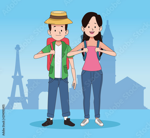 Cartoon Tourists and world travel design
