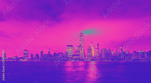 Lower Manhattan skyline and the Hudson river as seen from Jersey City funky gradient