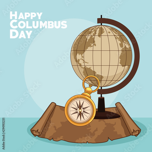 earth globe and Happy columbus day design