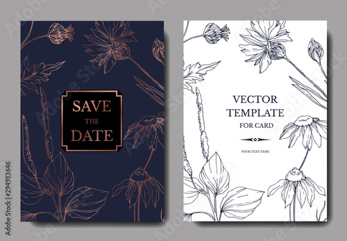 Vector wildflowers botanical flowers. Black and white engraved ink art. Wedding background card decorative border.