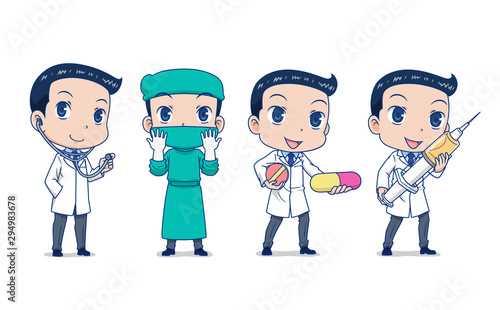 Set of Cartoon Doctor in different poses.