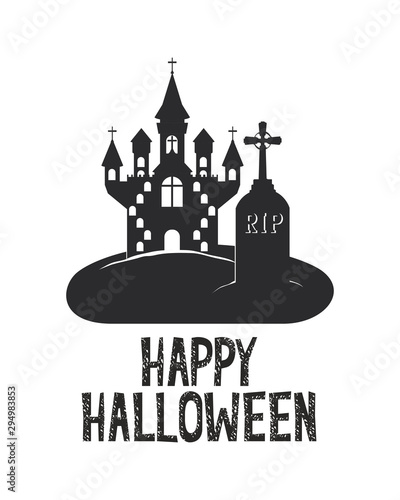 halloween celebration with castle in cemetery scene