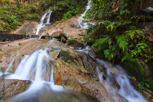 waterfalls found in tropical rainforest in Malaysia