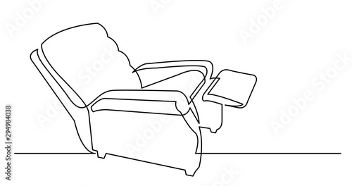 continuous line drawing of old fashioned comfortable recliner armchair