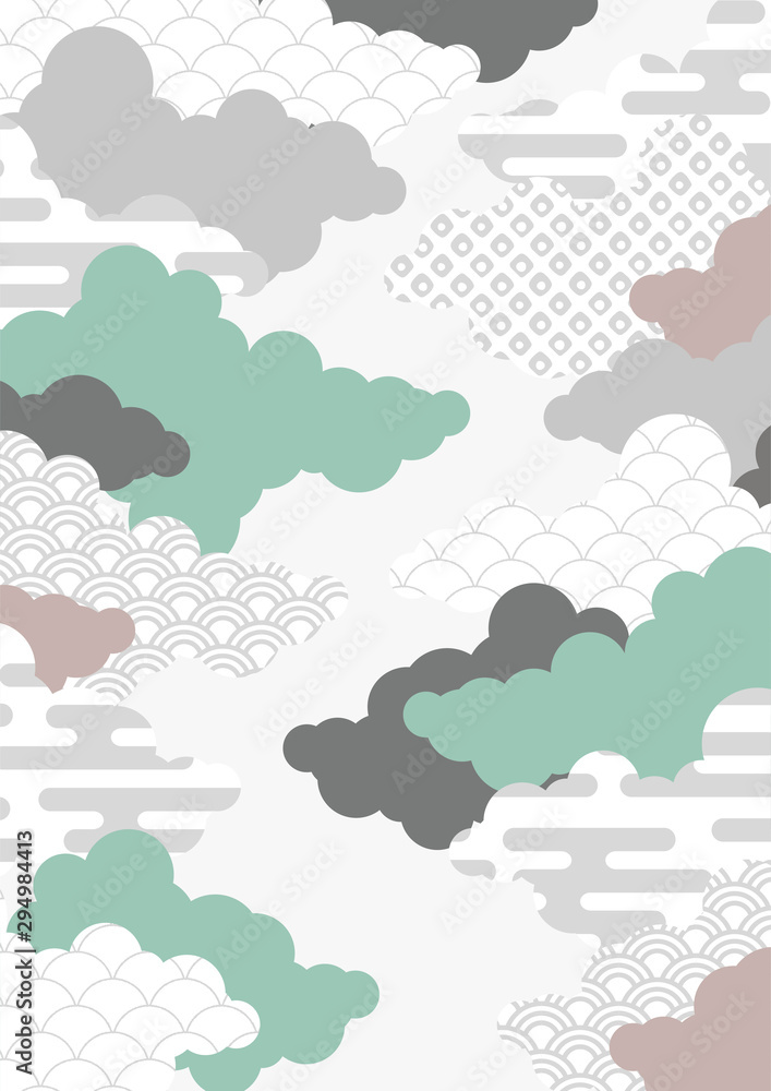 Vetor Do Stock 和柄を用いた雲の背景イラスト エ霞 青海波 鹿の子絞り Adobe Stock