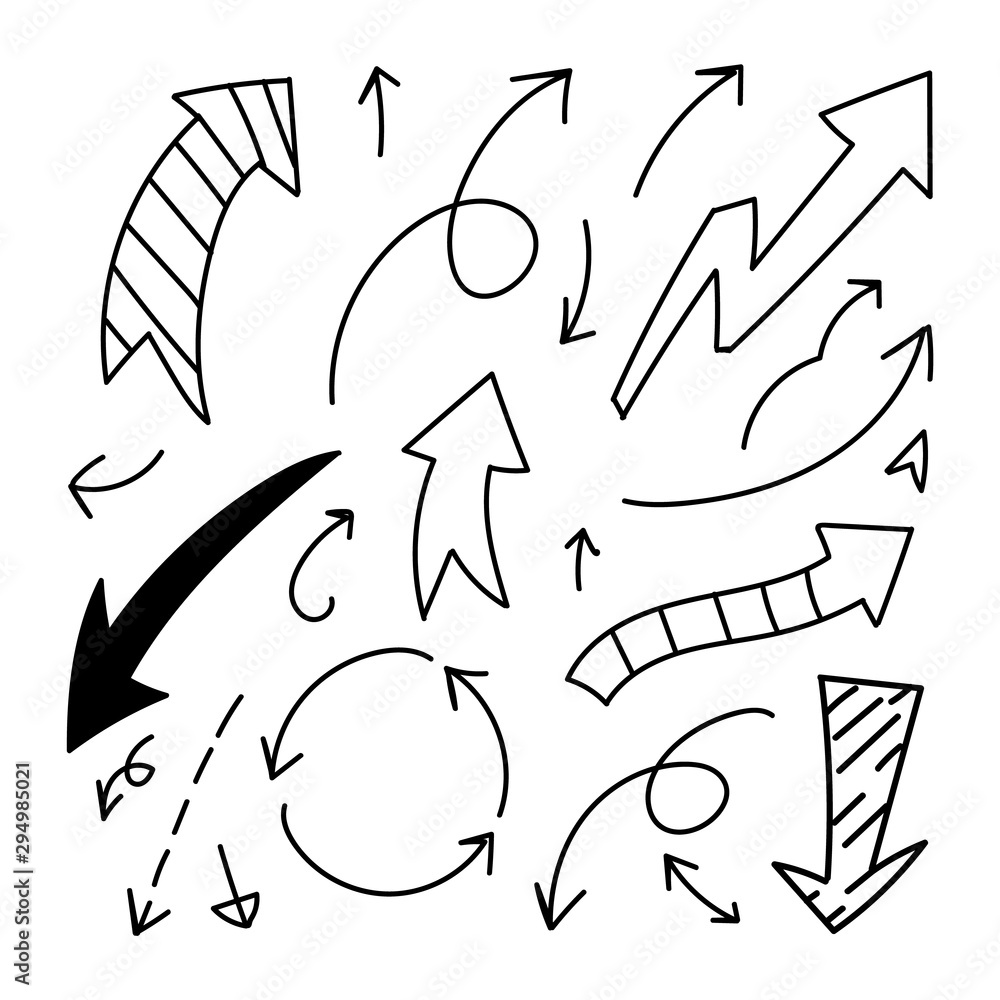 Fototapeta premium Arrows hand drawn doodle vector set