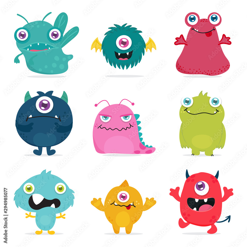 Cute monster design for kids and toy products logo and background template.