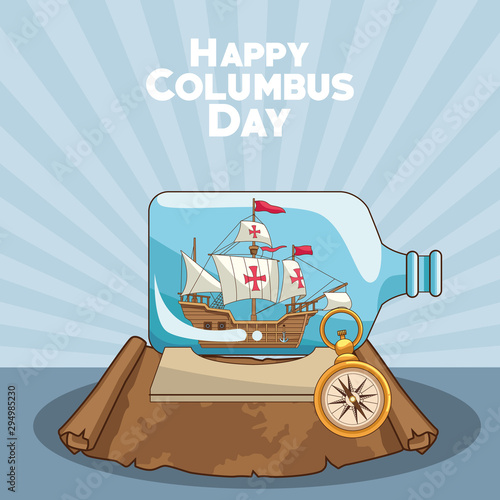 Old caravel and Happy columbus day design