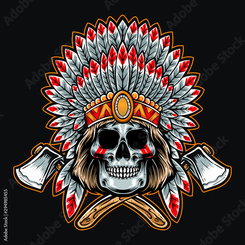 native american skull with axe vector