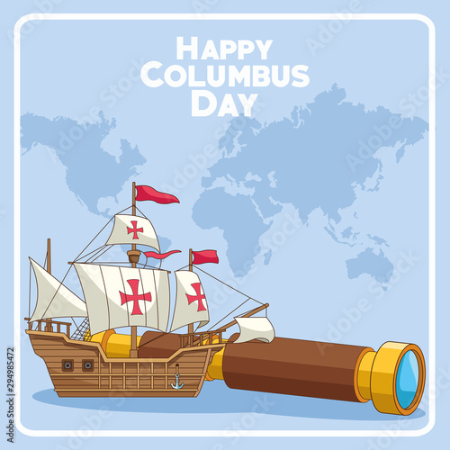 Old caravel and Happy columbus day design