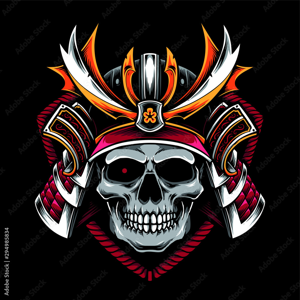skull with samurai helmet vector