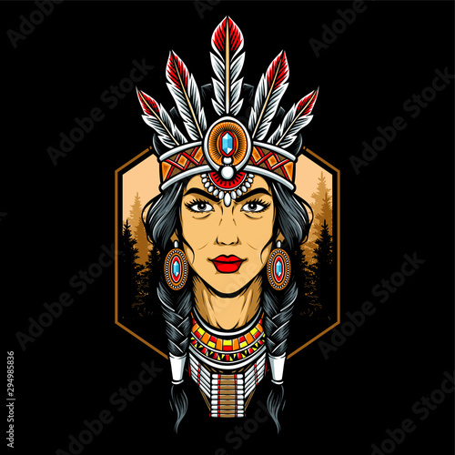 native american woman vector logo