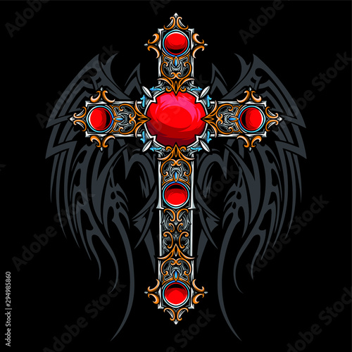 gothic cross with tribal ornament