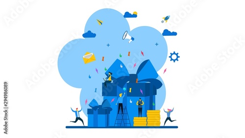 Website or landing page of online reward , Group of people receive a gift box vector illustration concept