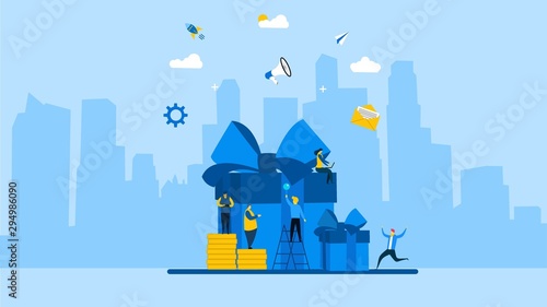 website or landing page of online reward , Group of people receive a gift box vector illustration concept