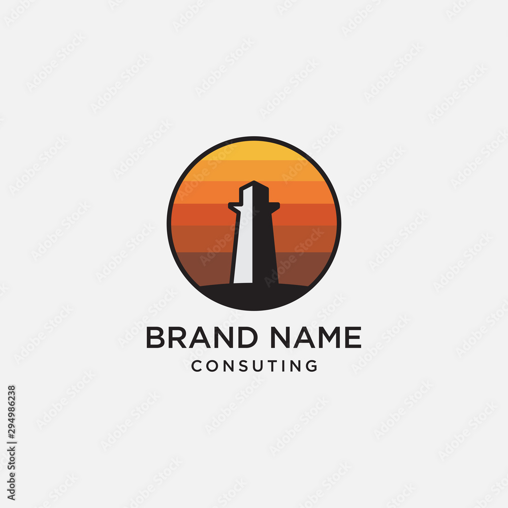 Abstract lighthouse sea view sunset vector logo template Abstract lighthouse sea view sunset vector logo template